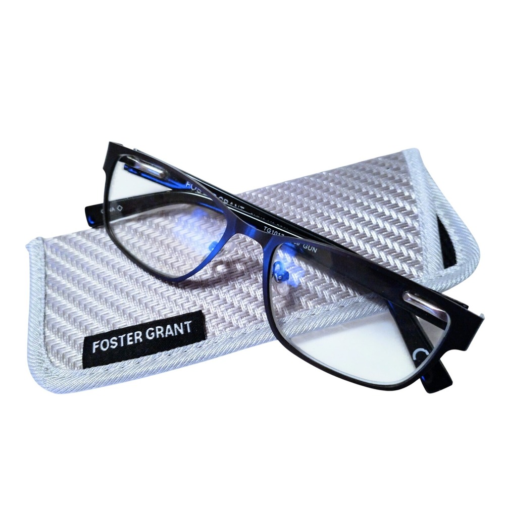 Foster Grant Bryce Gunmetal Black Reading Glasses +1.25 TG1017 NWOT with Case